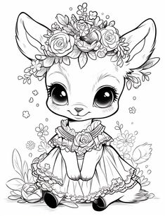 a cute little deer girl with flowers in her hair