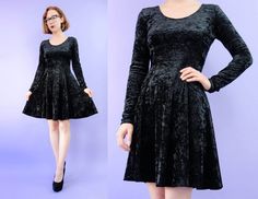 Vintage 1990s Crushed Velvet Dress Black by WearitWellvintage, $48.00 Mini Dress Long Sleeve, Twirl Skirt, Dress Long Sleeve, Crushed Velvet