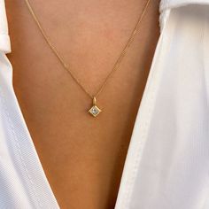 "Adorn yourself with elegance - our Wedding Necklace features a dazzling Princess Cut Diamond in a solid 14k matte gold setting. A simple, everyday necklace that adds a touch of timeless beauty. The square pendant, bezel-set with natural diamonds, makes it the perfect anniversary gift for the special woman in your life. Embrace sophistication with this graceful piece, meticulously crafted for moments that last a lifetime. * Gem Stones: 100% Natural Diamond * Diamond Measurements: 1 Piece | 0.30ct Princess Cut * Color and Clarity: F | VS2 * Material: High Quality Solid Gold 14k/ 18k * Pendant Measurements: 4.00 x 4.00 m\"m ------CUSTOMIZATION------ ♥ Feel free to contact me for any other customization to your preferences. How to order: * Ordering is easy! Just use the Menu Bar to pick the l Princess Cut Necklace, Gold Pendant Designs For Women, Delicate Diamond Pendant, Square Diamond Necklace, Square Diamond Pendant, Minimalist Accessories Jewellery, Necklace Princess, Diamond Necklace Simple, Diamond Charm Necklace