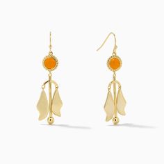 Wonderland Earrings | Gold | Product Image | Uncommon James Modern Flower Earrings For Pierced Ears, Elegant Yellow Dangle Flower Earrings, Elegant Orange Flower Earrings For Gift, Chic Yellow Earrings For Gift, Orange Flower Earrings For Gift, Modern Orange Drop Earrings, Trendy Orange Drop Earrings, Yellow Chandelier Earrings, Modern Orange Metal Jewelry