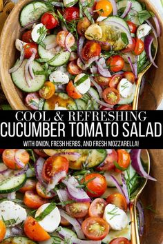 a bowl filled with cucumber and tomato salad