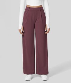 High Waisted Plicated Side Pocket Straight Leg Work Pants City Sleek 5 Pocket 7/8 Pant, High Waisted Flat Front Pants, High Waisted Dress Pants, Wide Trousers, Leg Work, Bow Detail Dress, Linen Style, Jumpsuit Trousers, Art Dress