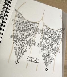 an open notebook with some drawings on it and the words prima tattoo written in black ink