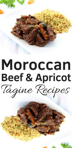 beef and apricot tagine recipe on a white plate with carrots in the background