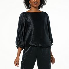 Elevate your wardrobe effortlessly with the G by Giuliana Black Label Dolman-Sleeve Satin Top. This chic black top is designed to make a statement with minimal effort, perfect for those occasions when you want to stand out effortlessly.

- Color: Black
- Size: 1X
- Material: Satin
- Gender: Female
- Age Group: Adult
- Features: Dolman sleeves, blouson-style hemline

Crafted for elegance and comfort, this top features a flattering dolman sleeve and a stylish blouson-style hemline that enhances it Black Silk Tops With Blouson Sleeves, Luxury Black Tops With Draped Sleeves, Luxury Black Satin Blouse, Ireland Fashion, Chic Top, Satin Blouse, Satin Top, Swimwear Cover, Black Label