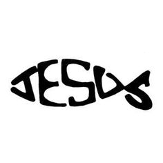 the word jesus written in black ink on a white background with an image of a fish