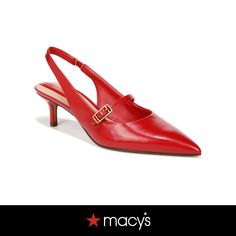 in stock Classic Slingback Pumps With Red Sole, Red Heels With Heel Strap For Work, Classic Red Slingback Heels, Red Slingback Pumps For Office, Chic Red Slingback Sandals With Ankle Strap, Red Formal Slingback Pumps For Spring, Chic Red Low Heel Slingback Sandals, Elegant Red Slingback Pumps With Buckle, Chic Red Slingback Heels