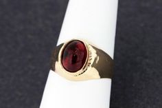 14K Rose Gold Ring with Red Oval Glass Center Classic Red Oval Cabochon Signet Ring, Red Oval Cabochon Signet Ring For Formal Occasions, 14k Rose Gold Ring, Finger Ring, Wide Bands, Red Glass, Bezel Setting, Rings Statement, Rose Gold Ring