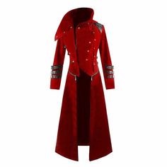 customize HANDMADE Mens Trench coat Handmade RED Velvet Scorpion Coat Long coat, Gothic Steampunk Hooded Stunning Gothic Steampunk style long coat in Heavy Duty Super Quality  VELVET fabric, with unique zip-off feature at the waist to transform into a short jacket! Front snap fastening with black faux leather straps at the chest, complete with high, funnel collar with snap fastenings. Long sleeves with faux leather straps, matching straps to one side and oversize hood. 100% Heavy Duty VELVET - f Vampire Style Long Sleeve Outerwear For Costume Party, Vampire Style Cosplay Outerwear For Fall, Vampire Style Outerwear For Costume Party In Fall, Hooded Outerwear For Fall Costume Party, Gothic Red Outerwear For Halloween, Red Long Sleeve Outerwear For Costume Party, Winter Cosplay Outerwear With Buttons, Vampire Style Long Sleeve Outerwear For Cosplay, Vampire Style Long Sleeve Cosplay Outerwear