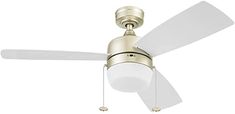 a ceiling fan with two white blades and a light on the top of each blade