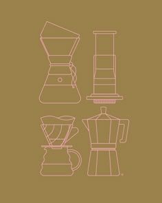 three different types of coffee makers on a brown background