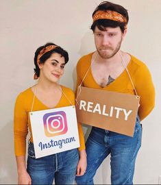 two people dressed up as instagram and realty