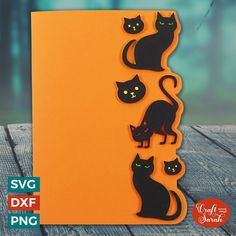 an orange card with black cats on it and the words svg dxf