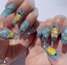 Simple Pokemon Nails, Rosalina Nails, Squirtle Makeup, Blue Yellow Nails Designs