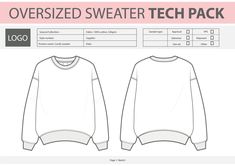 an oversize sweater tech pack with the text over sized sweatshirt tech pack on it