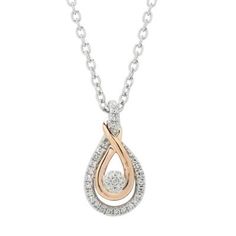 A diamond is forever, and this charming diamond necklace will never go out of style. Delicate loops of rose and white gold are entwined and studded with diamonds, creating a dainty and fashionable necklace. Cubic Zirconia Rose Gold Necklace For Anniversary, Rose Gold Teardrop Pendant Diamond Necklace, Rose Gold Teardrop Diamond Necklace, Rose Gold Diamond Necklace With Sterling Silver Accents, Anniversary Rose Gold Diamond Necklace, Rose Gold Teardrop Pendant Necklace With Diamond Accents, Anniversary Diamond Teardrop Pendant Necklace, Diamond Accents Teardrop Pendant Necklace For Anniversary, Anniversary Diamond Necklace With Teardrop Pendant