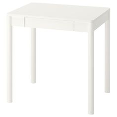 a small white table with two drawers on one side and an open drawer at the top