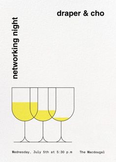 a poster for a wine tasting event with three glasses of yellow wine on each glass