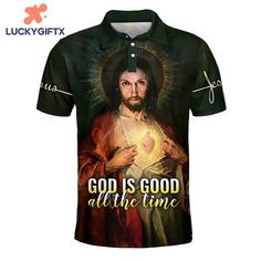 God Is Good All The Time Polo Shirt, Christian Polo Shirt A polo shirt is a versatile, short-sleeved garment that combines comfort and style. Typically made from cotton or a cotton-blend fabric, it features a soft collar, a placket with two or three buttons, and sometimes a small chest pocket. Originally designed for sports like tennis and polo, this shirt has since become a popular casual wardrobe staple for both men and women. Polo shirts are known for their smart-casual appearance, making them suitable for a range of occasions, from outdoor activities to more relaxed office settings. Photos Of God [...] Johnny Collar Cotton Top With Graphic Print, Collared Cotton T-shirt With Letter Print, Summer Polo Collar T-shirt With Graphic Print, Collared Cotton T-shirt With Graphic Print, Cotton Collared T-shirt With Graphic Print, Casual Short Sleeve Polo Shirt With Letter Print, Cotton Polo Shirt With Graphic Print, Cotton Collared T-shirt With Letter Print, Casual Polo Shirt With Letter Print And Polo Collar