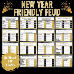 the new year friendly fud game is shown in black and yellow with gold accents