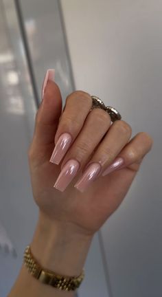 Simple Acrylic Nails Chrome, Chic Square Nails, Coffin Nail Inspo 2024, Clean Long Nails, Summer Nail Inspo 2024 Square, Translucent Pink Nails, Acrylic Nails Chrome, Girly Acrylic Nails