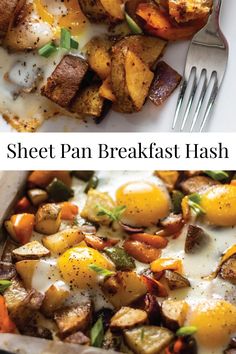 sheet pan breakfast hash browns with eggs on top