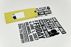 two black and white flyers with yellow envelopes