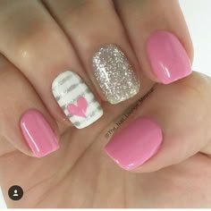 . Pink Nail Art Designs, Heart Nail Designs, Nails 2018, Valentine Nail Art, Nail Designs Valentines, Pink Nail Art, Nails Polish, Winged Liner