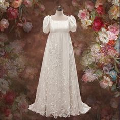 Regency Bridgerton Style Empire Lace Wedding Dress | DAPHNIE Regency Dress White, Regency Core Wedding, Regency Era Wedding Dress, 1800s Wedding Dress, Bridgerton Wedding Dress, Regency Wedding Dress, Bridgerton Style, Bridgerton Wedding, Regency Wedding