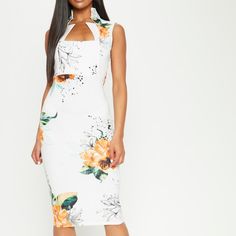 Pretty Little Thing White Floral Collar Detail Midi Dress -Never Worn Only Tried On For Picture Chic White Printed Floral Dress, Dresses For Special Occasions, Pretty Little Thing, Clothing Ideas, Work Fashion, Special Occasion Dresses, Women's Dresses, Elegant Dresses, Graduation Dress