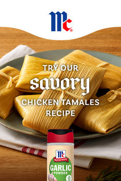 an advertisement for chicken tamales on a plate