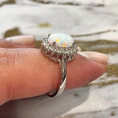 Oval Opal Halo Engagement Ring Art Deco Opal Engagement Ring - Etsy Bosnia and Herzegovina Wedding Ring Oval, Engagement Ring Art Deco, Opal Engagement Ring, Opal Engagement, Engagement Rings Opal, Man Made Diamonds, Ring Art Deco, Ring Oval, Art Deco Engagement Ring