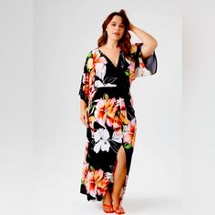 Forever 21 Maxi Dress Featuring An Allover Floral Print, V-Neckline, Twist-Front Design, 3/4 Kimono Sleeves, Vented Hem, And Column Silhouette Gorgeous, Flattering And Sexy Dress New With Tags Size 2x - Plus Size Women’s 95% Polyester, 5% Spandex Forever 21 Floral Print Maxi Dress, Forever 21 Floral Print V-neck Dress, Forever 21 Black V-neck Dress, Forever 21 V-neck Beach Maxi Dress, Forever 21 V-neck Maxi Dress For Summer, Forever 21 V-neck Maxi Dress For Brunch, Forever 21 V-neck Maxi Dress For Vacation, Forever 21 Summer V-neck Maxi Dress, Forever 21 V-neck Dress For Vacation