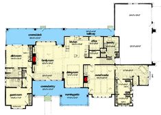 the floor plan for this modern home is very large and has two master suites on each side