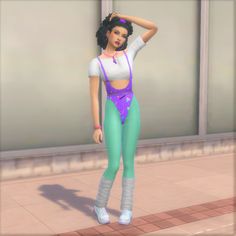 an animated image of a woman in tights and heels standing on the sidewalk with her hands behind her head