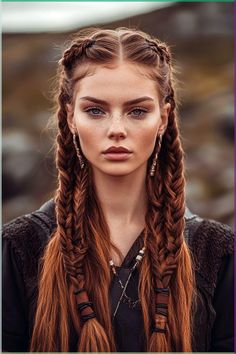 She’s a 24” frontal unit, with a natural hairline, Custom color and lots of volume. #hairstyles #hairdesign #easyhairstyle Women Viking Hair Wedding, Viking Braids Half Up Half Down, Viking Braided Hairstyles For Women, Modern Viking Hairstyles Women, Viking Half Up Hair, Viking Braid Wedding Hair, Long Fairy Hairstyles, Braided Medium Length Hair, Women Viking Braids