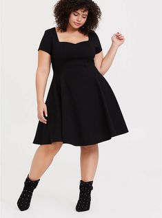 Plus Size Black Textured Knit Skater Dress, DEEP BLACK Knit Skater Dress, Tuxedo Dress, Lace Strapless, Trapeze Dress, Deep Black, Lace Midi Dress, Floral Chiffon, Chiffon Lace, Textured Knit