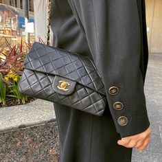 Chanel 24K Gold Classic Flap medium size X89453 Product Details Size: W25 x H16 x D6.5 CM Color：black Accessory: dust bag, card Condition: very good Sub-category: Shoulder bag&Crossbody bag Please Note: All products in our store are second-hand and vintage. ITEM LOCATION IS CANADA. Duties are set by the destination country/province's customs authorities. We are not responsible for paying any duties. These are the actual photos of the item. This item was cared for by a previous owner. Due to its Chanel Classic Flap Bag, Vintage Chanel Bag, Classic Flap Bag, Black Accessories, Vuitton Bag, Vintage Chanel, Classic Flap, Flap Bag, Prada Bag