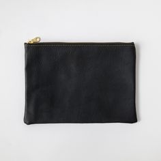 Black Cypress Medium Zip Pouch- leather zipper pouch - KMM & Co. Minimalist Rectangular Pouch With Zipper, Minimalist Rectangular Zipper Pouch, Minimalist Leather Pouch, Minimalist Zipper Pouch For Everyday Use, Minimalist Everyday Zipper Pouch, Everyday Leather Clutch With Zipper Pouch, Classic Leather Tote, Leather Zip Pouch, Zipper Pouches