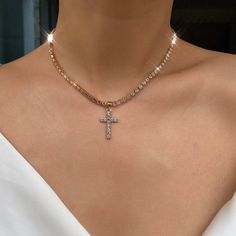 5 business days order processing time. 36cm + 7cm adjustable chain Rhinestone Alloy Jewelry Gift, Alloy Rhinestone Jewelry For Gift, Elegant Rhinestone Cross Clavicle Necklace, Elegant Cross Rhinestone Necklace For Parties, Crystal Rhinestone Pendant Necklace Gift, Crystal Pendant Rhinestone Necklace As Gift, Elegant Cross-shaped Rhinestone Necklace For Parties, Elegant Rhinestone Cross Necklace On Clavicle Chain, Alloy Rhinestone Choker Necklace With Chain