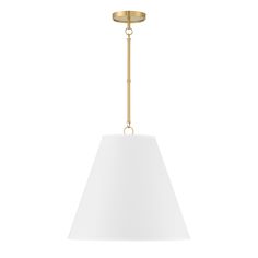 a light fixture with a white shade hanging from it's side, on a white background