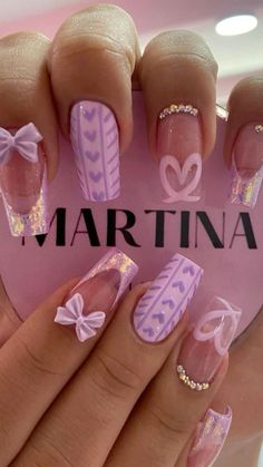 Pink Purple Nail Designs, Full Nail Designs, Bow Nail Designs, Fake Nails Designs, Tie Dye Nails, Purple Nail Designs, Acrylic Nails Coffin Short, Trendy Nail Art