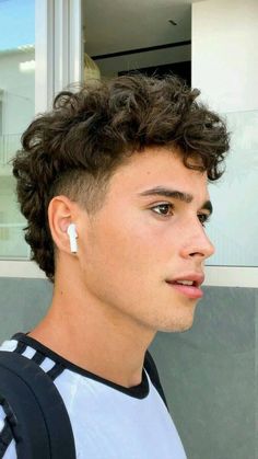 Men Haircut Mullet Fade, Curly Hair Mullets On Men, Curly Wavy Hair Men Haircut, Faded Mullet Curly Hair, Wavy Hairstyles Men Fade, Textured Mod Haircut, Mens Short Mullet Fade Curly, Mullet For Wavy Hair Men, Mullet Hairstyle Curly Hair Men