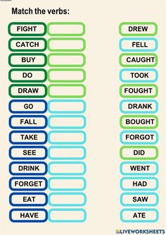 This worksheet teaches primary school students to practice the past simple in English. They will specifically learn about irregular verbs in the past simple tense. Save this pin for your next ESL class! Past Tense Worksheet Grade 2, Recount Text, Verbs For Kids, Past Tense Verbs, Verbs Worksheet, Verb Practice, Irregular Past Tense Verbs