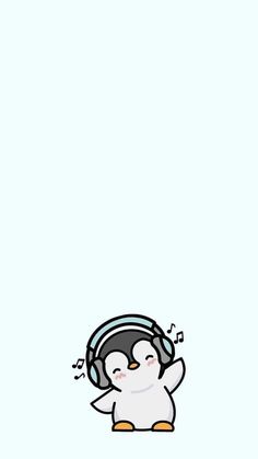 a penguin wearing headphones and listening to music