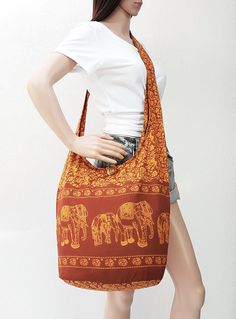 Elephant Bag, Sling Bags, Boho Bag, Women Bag, Cotton Bag, Bag Shoulder, Hobo Bag, Sling Bag, Burnt Orange