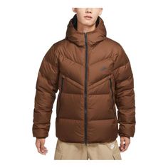 Nike hooded puffer jacket 'Brown' DV1132-259 (Down/Men's/Zipper) Outdoor Brown Hoodie With Double-lined Hood, Brown Outdoor Hooded Jacket With Double-lined Hood, Brown Hooded Winter Jacket For Outdoor Activities, Winter Brown Hooded Jacket For Outdoor Activities, Brown Hoodie For Winter Outdoor Activities, Brown Hooded Puffer Jacket For Outdoor, Brown Winter Hoodie For Outdoor Activities, Brown Hooded Jacket With Adjustable Hood For Outdoor, Brown Hooded Puffer Outerwear