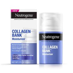 Starting in your 20's you lose up to 1% of collagen each year. Collagen is vital for youthful looking skin. Strengthen the collagen you have & build the collagen you don’t with NEW Neutrogena Collagen Bank Facial Moisturizer. Enhanced with patented micro-peptide technology that penetrates more than 10 layers** deep to support collagen for firmer, youthful skin. This anti-aging face cream with Bakuchiol, a plant-based retinol alternative, is clinically proven to improve early visible signs of col Neutrogena Moisturizer, Drugstore Moisturizer, Spf Face Moisturizer, Plump Skin, Hydro Boost, Natural Collagen, Collagen Cream, Skin Collagen, Beauty And Skin Care