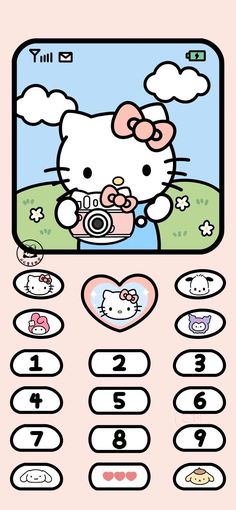 the hello kitty phone is shown with numbers and symbols on it's display screen