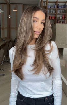 Hair trend fashion balayge that girl Hair Color Beige Brown, Light Brown Hair With Blonde Dimension, Light Brown Ash Hair Color, Bambi Hair Color, Old Money Hair Brunette, Taupe Blonde Hair, Beige Balayage On Brown Hair, Brown Hair With Cool Tone Highlights, All Over Light Brown Hair